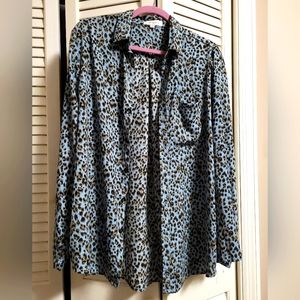 Blue Cheetah Print Button Up